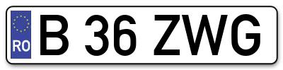 Placuta inmatriculare numar auto  B-36-ZWG, B 36 ZWG, B36ZWG