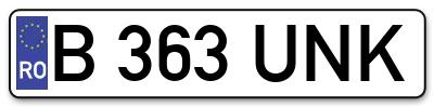 Placuta inmatriculare numar auto  B-363-UNK, B 363 UNK, B363UNK