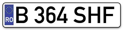 Placuta inmatriculare numar auto  B-364-SHF, B 364 SHF, B364SHF