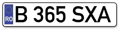Placuta inmatriculare numar auto  B-365-SXA, B 365 SXA, B365SXA