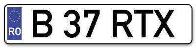 Placuta inmatriculare numar auto  B-37-RTX, B 37 RTX, B37RTX