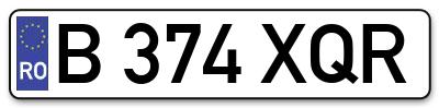 Placuta inmatriculare numar auto  B-374-XQR, B 374 XQR, B374XQR