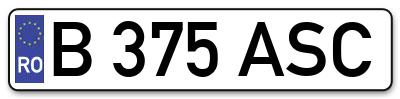 Placuta inmatriculare numar auto  B-375-ASC, B 375 ASC, B375ASC