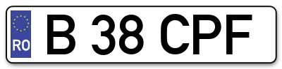 Placuta inmatriculare numar auto  B-38-CPF, B 38 CPF, B38CPF