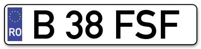 Placuta inmatriculare numar auto  B-38-FSF, B 38 FSF, B38FSF