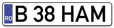 Placuta inmatriculare numar auto  B-38-HAM, B 38 HAM, B38HAM
