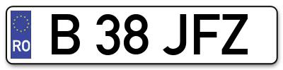 Placuta inmatriculare numar auto  B-38-JFZ, B 38 JFZ, B38JFZ