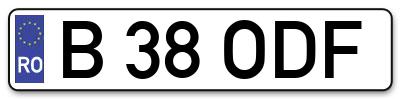 Placuta inmatriculare numar auto  B-38-ODF, B 38 ODF, B38ODF