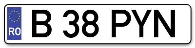 Placuta inmatriculare numar auto  B-38-PYN, B 38 PYN, B38PYN