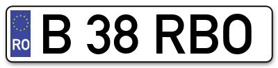 Placuta inmatriculare numar auto  B-38-RBO, B 38 RBO, B38RBO