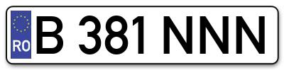 Placuta inmatriculare numar auto  B-381-NNN, B 381 NNN, B381NNN