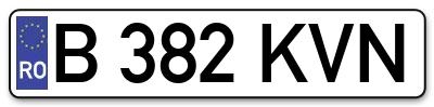 Placuta inmatriculare numar auto  B-382-KVN, B 382 KVN, B382KVN