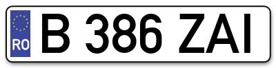 Placuta inmatriculare numar auto  B-386-ZAI, B 386 ZAI, B386ZAI