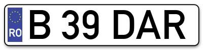 Placuta inmatriculare numar auto  B-39-DAR, B 39 DAR, B39DAR