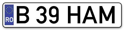 Placuta inmatriculare numar auto  B-39-HAM, B 39 HAM, B39HAM