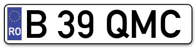 Placuta inmatriculare numar auto  B-39-QMC, B 39 QMC, B39QMC