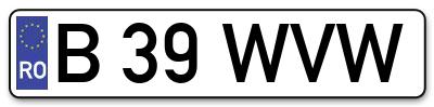 Placuta inmatriculare numar auto  B-39-WVW, B 39 WVW, B39WVW