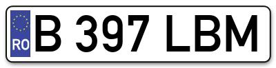 Placuta inmatriculare numar auto  B-397-LBM, B 397 LBM, B397LBM