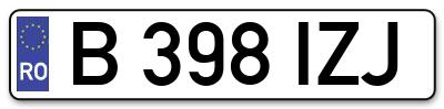Placuta inmatriculare numar auto  B-398-IZJ, B 398 IZJ, B398IZJ