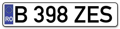 Placuta inmatriculare numar auto  B-398-ZES, B 398 ZES, B398ZES