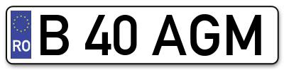 Placuta inmatriculare numar auto  B-40-AGM, B 40 AGM, B40AGM