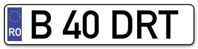 Placuta inmatriculare numar auto  B-40-DRT, B 40 DRT, B40DRT