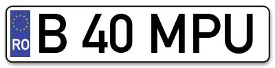 Placuta inmatriculare numar auto  B-40-MPU, B 40 MPU, B40MPU