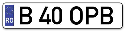 Placuta inmatriculare numar auto  B-40-OPB, B 40 OPB, B40OPB