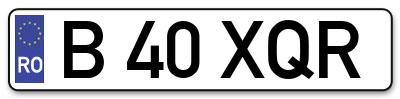 Placuta inmatriculare numar auto  B-40-XQR, B 40 XQR, B40XQR
