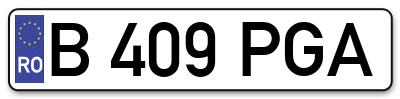 Placuta inmatriculare numar auto  B-409-PGA, B 409 PGA, B409PGA