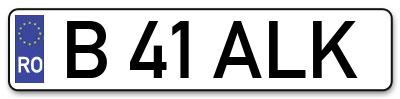 Placuta inmatriculare numar auto  B-41-ALK, B 41 ALK, B41ALK