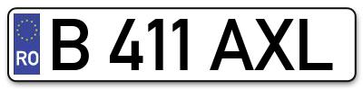 Placuta inmatriculare numar auto  B-411-AXL, B 411 AXL, B411AXL
