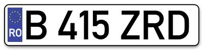 Placuta inmatriculare numar auto  B-415-ZRD, B 415 ZRD, B415ZRD
