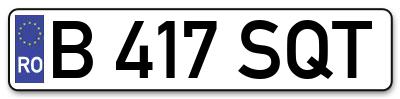 Placuta inmatriculare numar auto  B-417-SQT, B 417 SQT, B417SQT