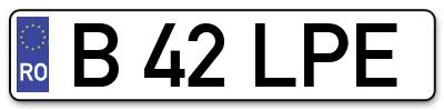 Placuta inmatriculare numar auto  B-42-LPE, B 42 LPE, B42LPE