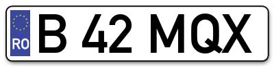 Placuta inmatriculare numar auto  B-42-MQX, B 42 MQX, B42MQX