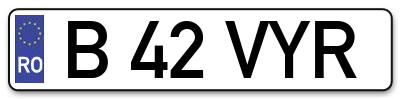 Placuta inmatriculare numar auto  B-42-VYR, B 42 VYR, B42VYR