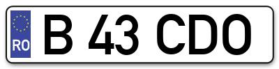Placuta inmatriculare numar auto  B-43-CDO, B 43 CDO, B43CDO