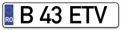 Placuta inmatriculare numar auto  B-43-ETV, B 43 ETV, B43ETV