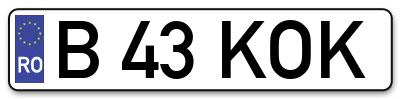 Placuta inmatriculare numar auto  B-43-KOK, B 43 KOK, B43KOK
