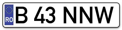 Placuta inmatriculare numar auto  B-43-NNW, B 43 NNW, B43NNW