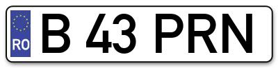 Placuta inmatriculare numar auto  B-43-PRN, B 43 PRN, B43PRN