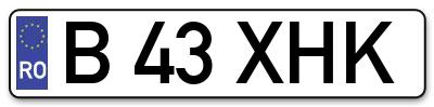 Placuta inmatriculare numar auto  B-43-XHK, B 43 XHK, B43XHK