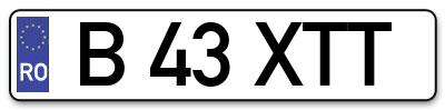 Placuta inmatriculare numar auto  B-43-XTT, B 43 XTT, B43XTT