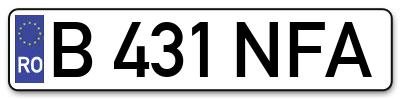 Placuta inmatriculare numar auto  B-431-NFA, B 431 NFA, B431NFA