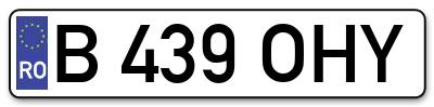 Placuta inmatriculare numar auto  B-439-OHY, B 439 OHY, B439OHY