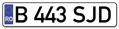 Placuta inmatriculare numar auto  B-443-SJD, B 443 SJD, B443SJD