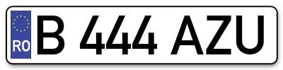 Placuta inmatriculare numar auto  B-444-AZU, B 444 AZU, B444AZU