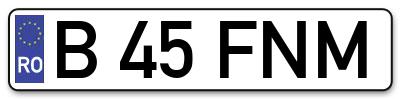 Placuta inmatriculare numar auto  B-45-FNM, B 45 FNM, B45FNM