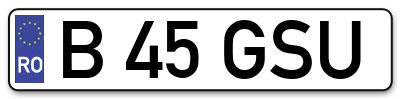Placuta inmatriculare numar auto  B-45-GSU, B 45 GSU, B45GSU